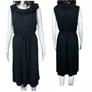 J.Crew Factory Womens A-line Dress Sz M Classic Black Ruffled Tie- Elastic-Waist